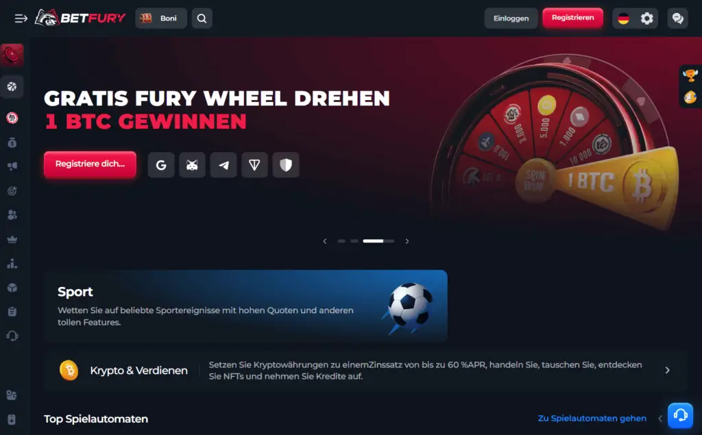 BetFury Deutschland Casino Homepage