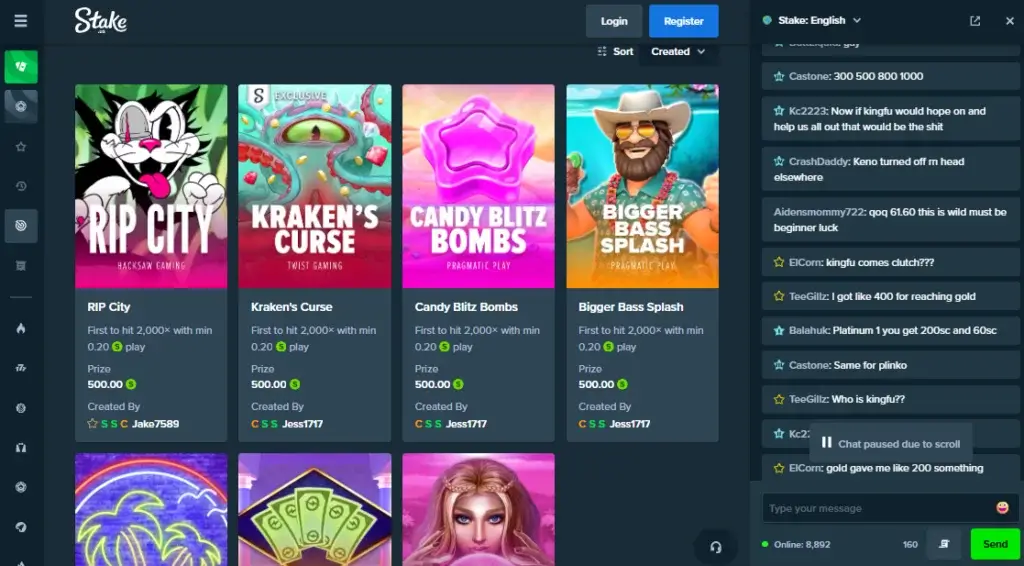 Stake crypto casino homepage