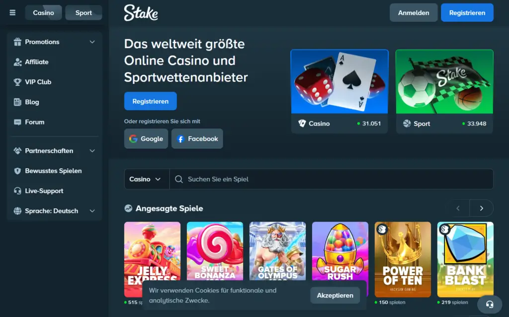 Stake Deutschland Casino Homepage