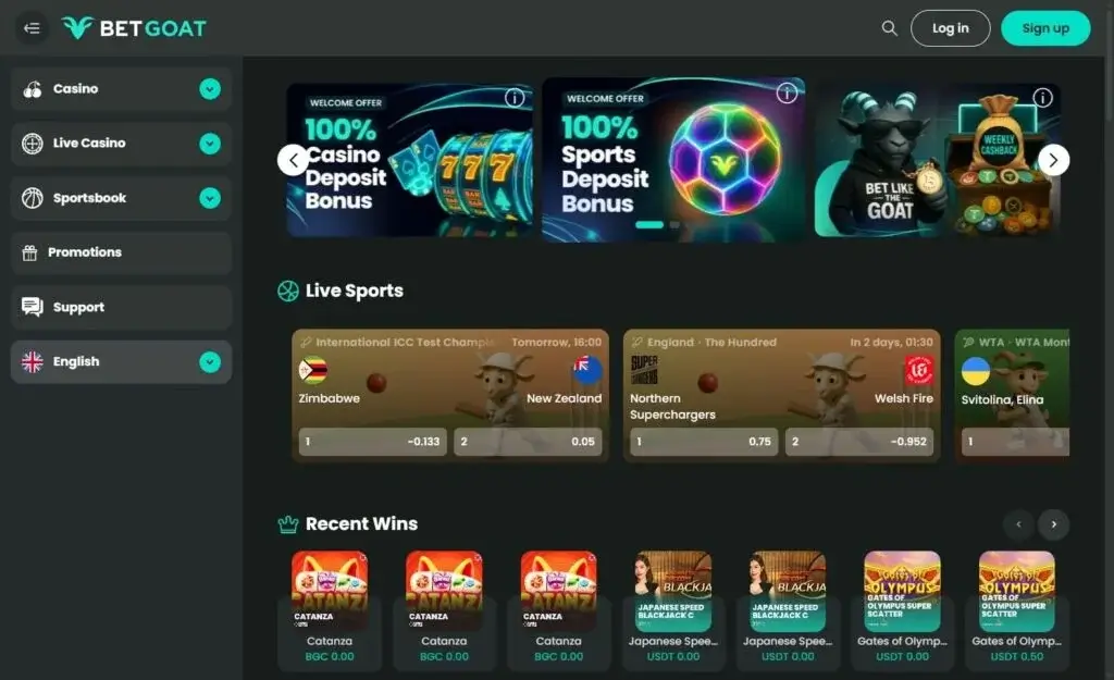BetGoat crypto casino homepage