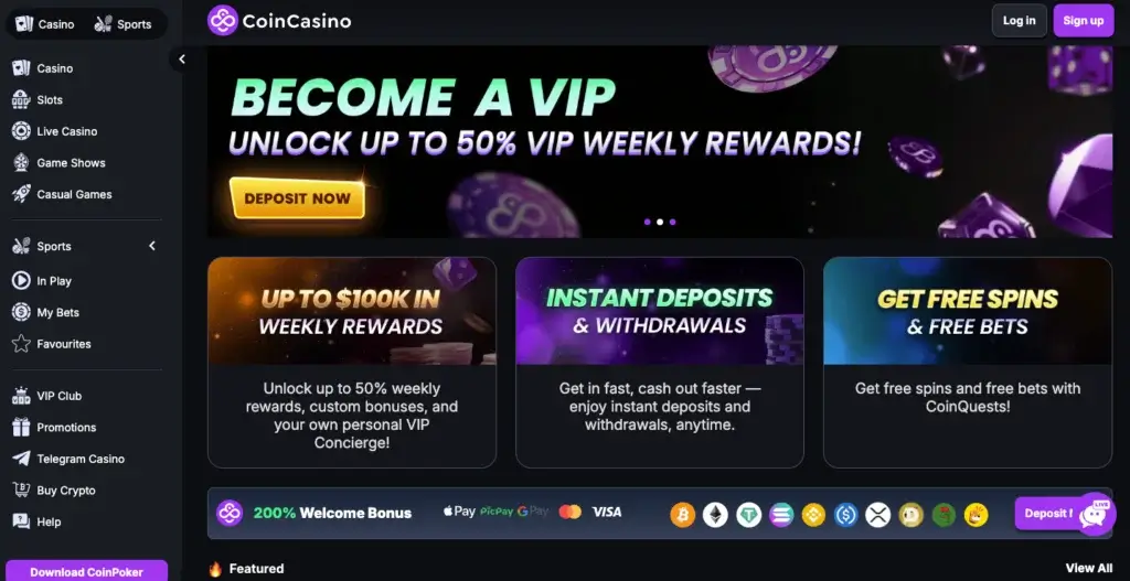CoinCasino crypto casino homepage
