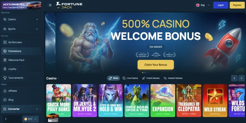 FortuneJack crypto casino homepage