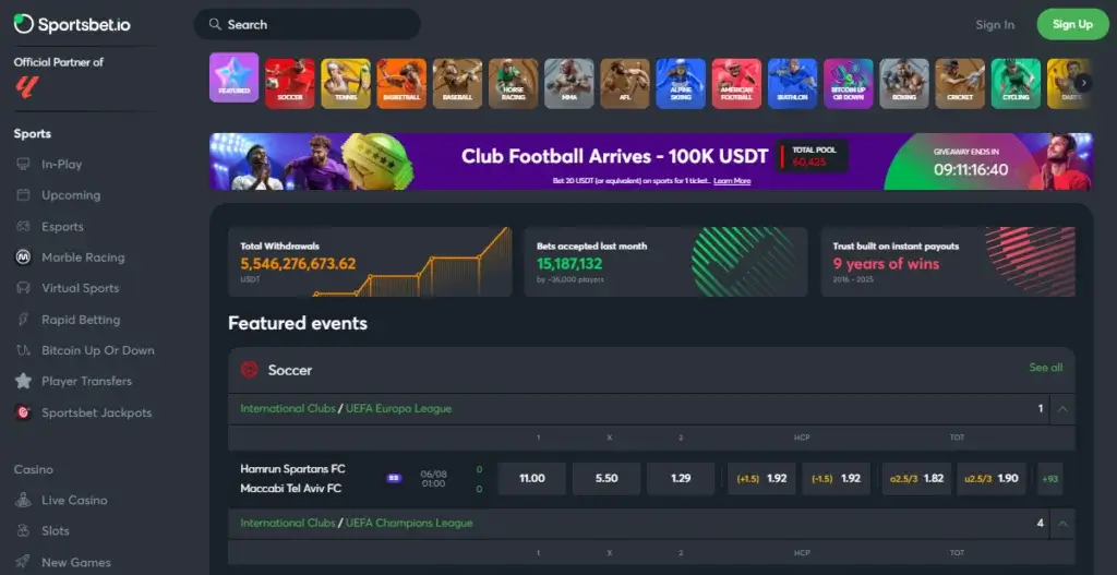 Sportsbet crypto casino homepage